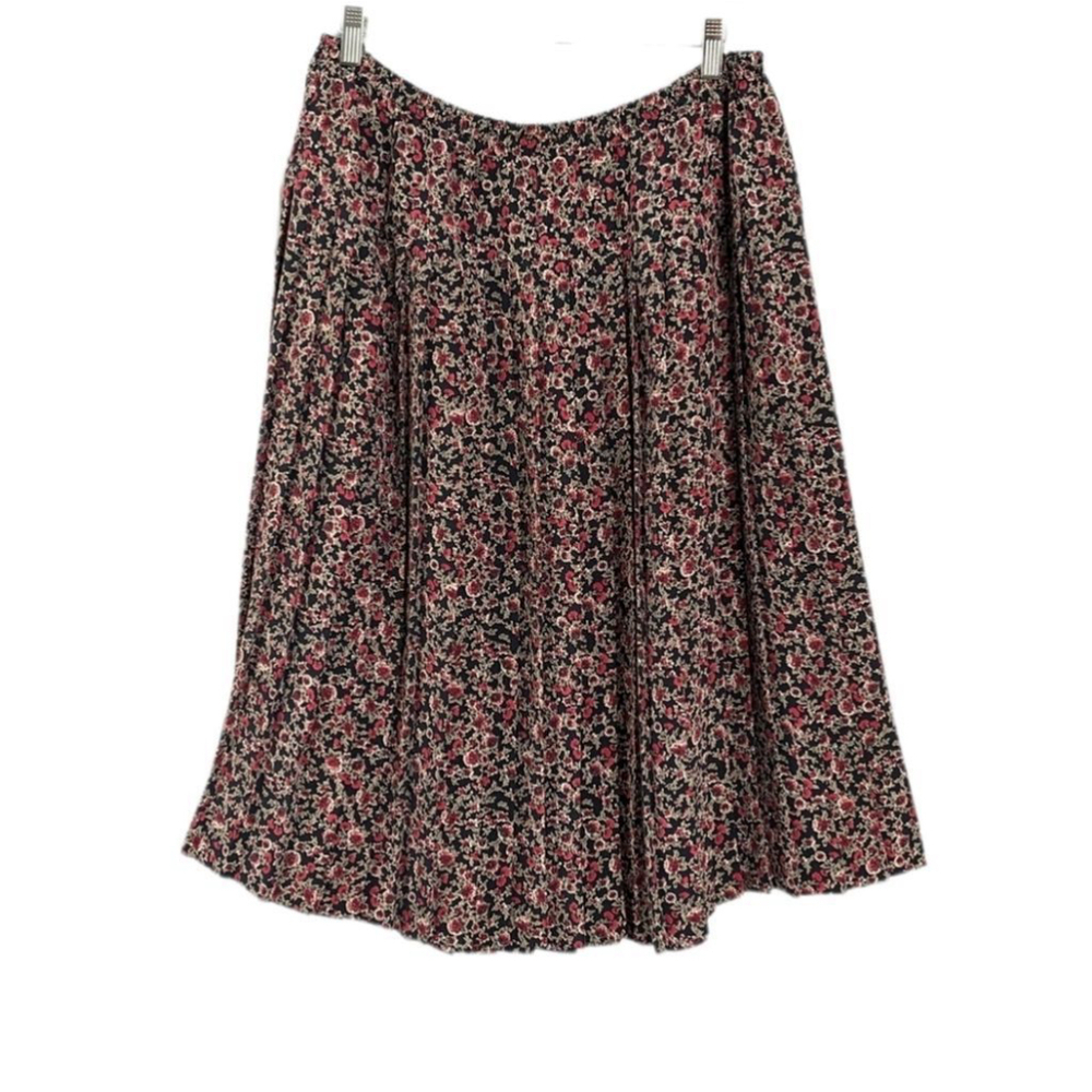 Vintage d'aillards liberty daisy floral pleated maxi skirt green red black sz 18